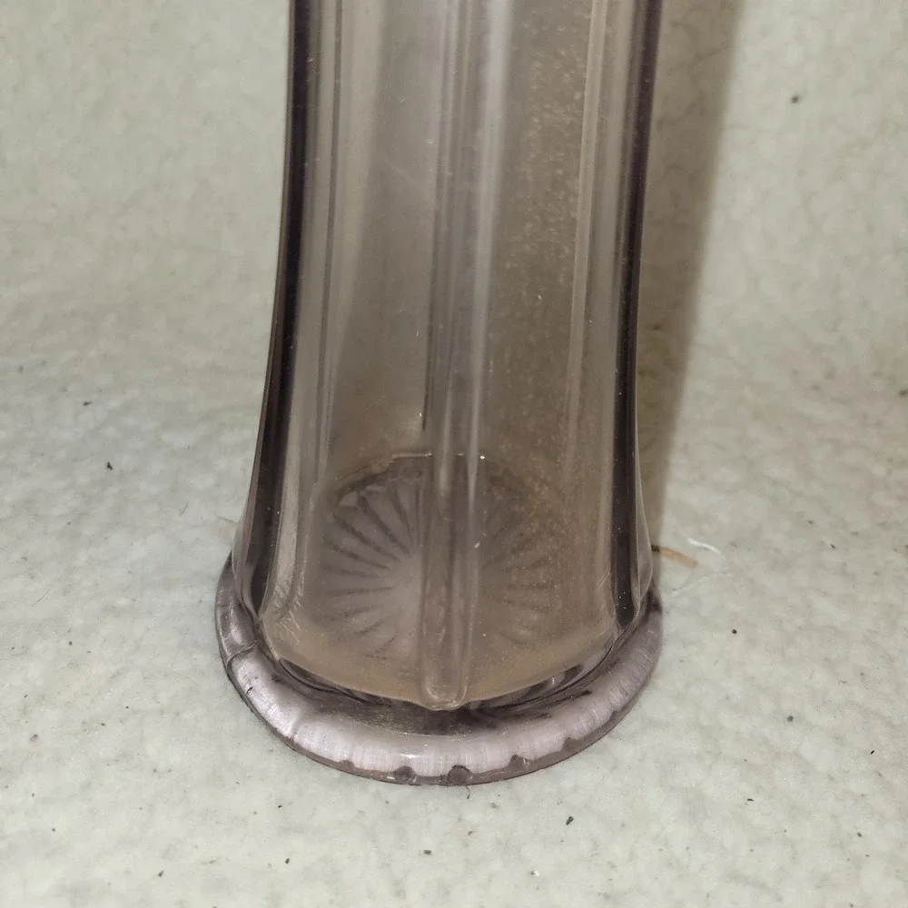 Vintage Smoke‎ Glass Bud Vase Art Deco Scalloped Rim Tall Fluted 12